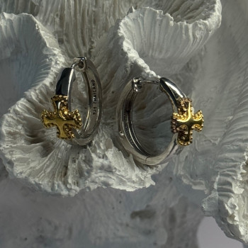 925 Sterling Silver Gold Plated Cross Earrings Length 0.75 Inch