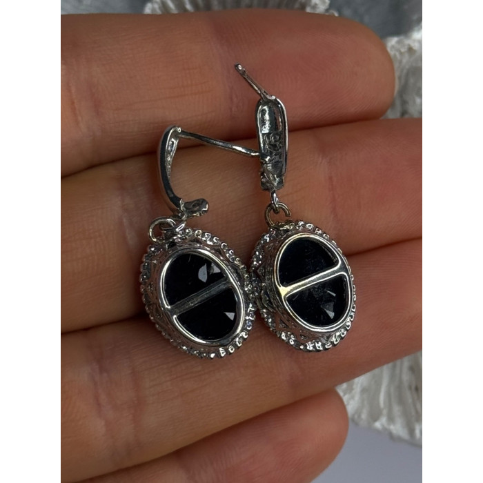 Elegant 925 Sterling Silver Sapphire Earrings Length 1.20 Inch