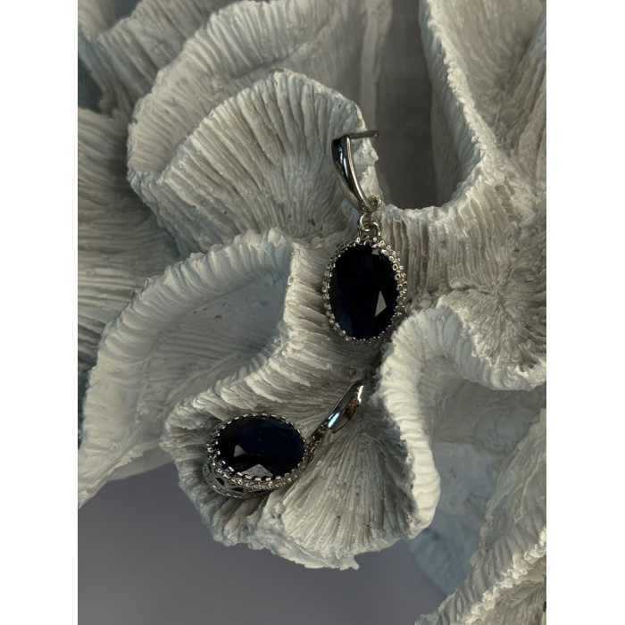 Elegant 925 Sterling Silver Sapphire Earrings Length 1.20 Inch