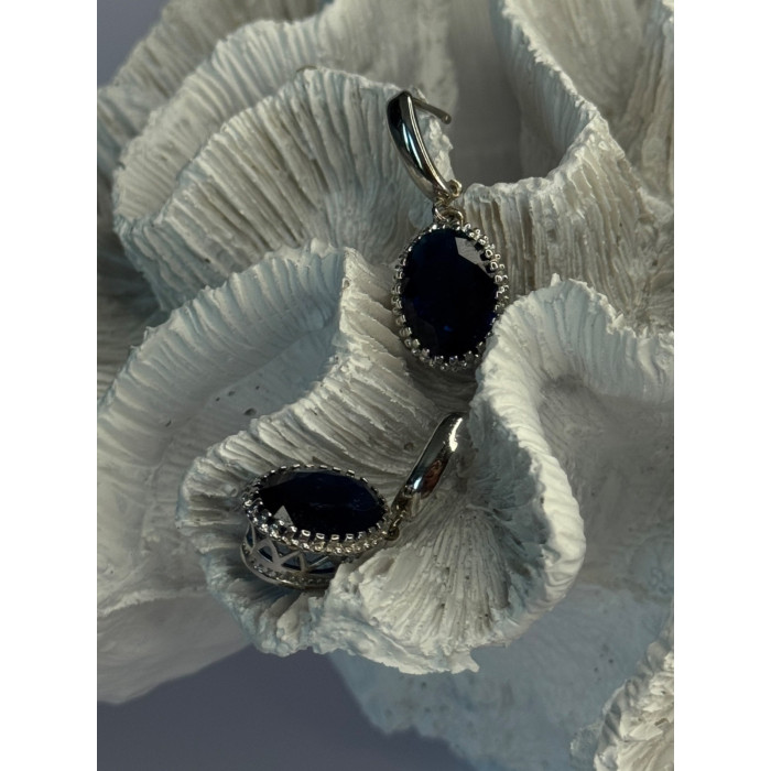 Elegant 925 Sterling Silver Sapphire Earrings Length 1.20 Inch