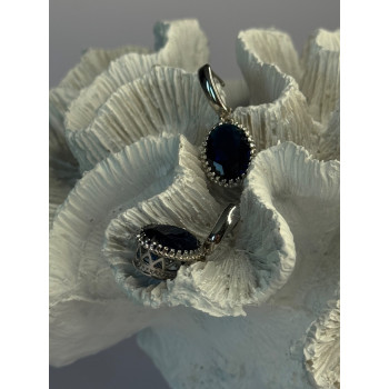 Elegant 925 Sterling Silver Sapphire Earrings Length 1.20 Inch