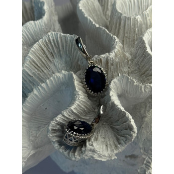 Elegant 925 Sterling Silver Sapphire Earrings Length 1.20 Inch