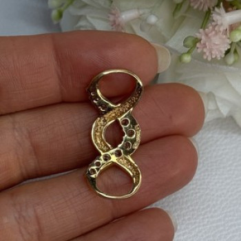 925 Sterling Silver Gold Plated CZ Pendant Length 1.20 Inch
