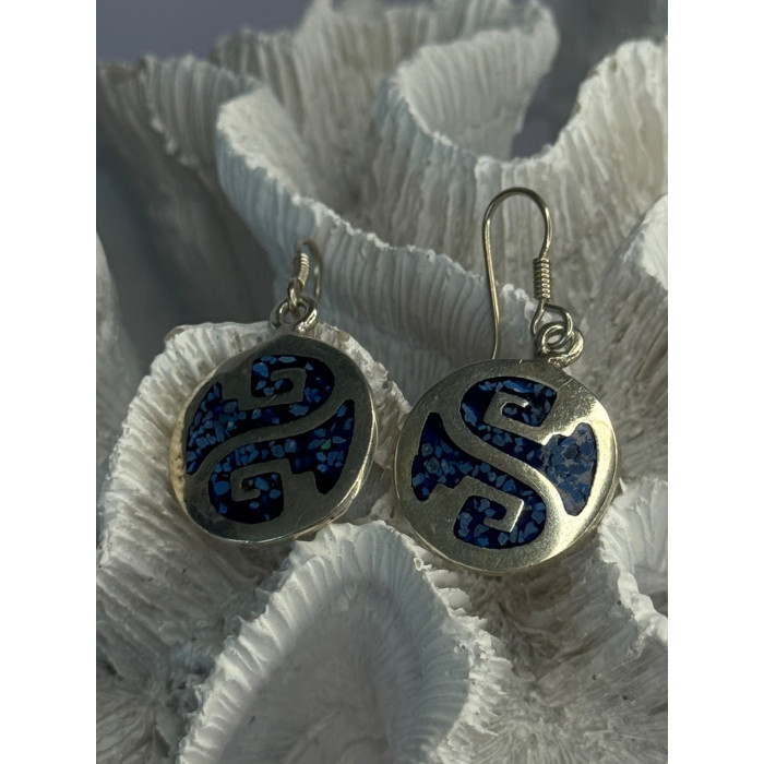 Vintage 925 Sterling Silver Turquoise Earrings Length 1.70 Inch