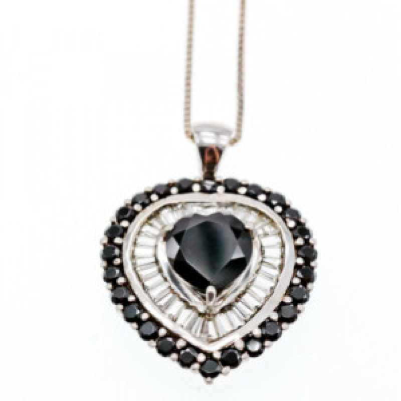925 Sterling Silver Black Spinel & Goshenite 