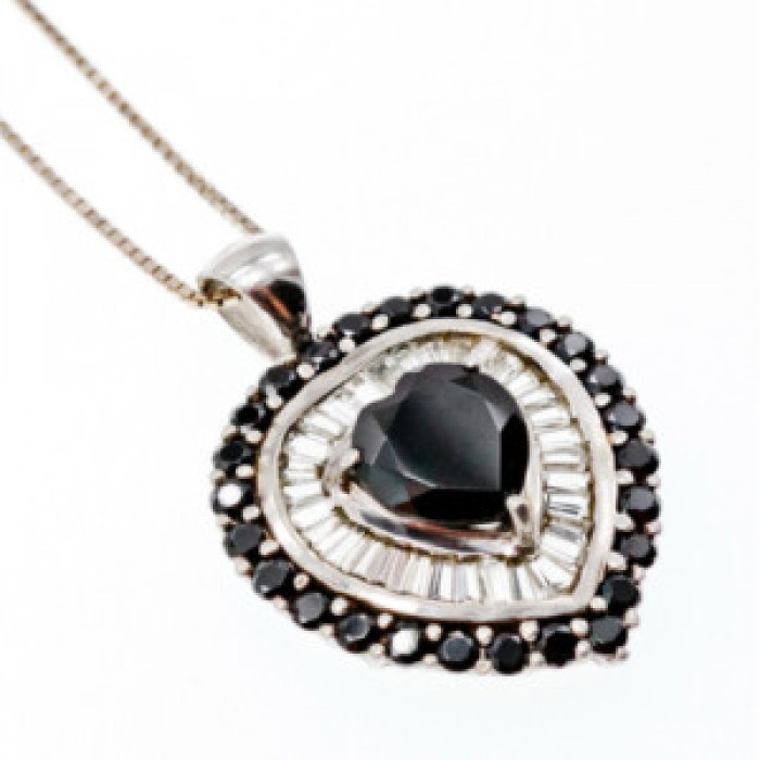 925 Sterling Silver Black Spinel & Goshenite 