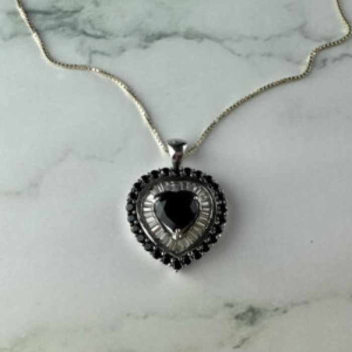925 Sterling Silver Black Spinel & Goshenite 