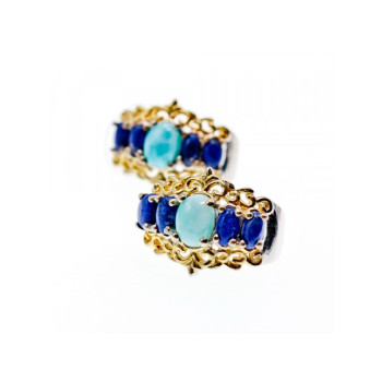 925 STERLING SILVER GOLD PLATED LARIMAR & SODALITE EARRINGS