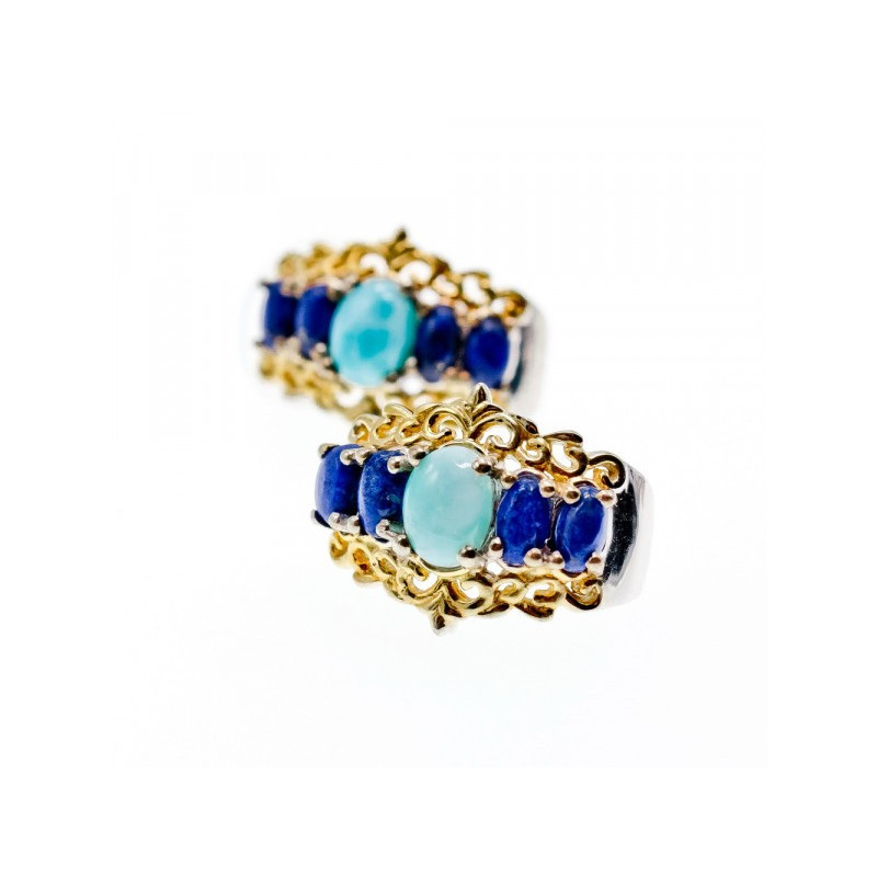 925 STERLING SILVER GOLD PLATED LARIMAR & SODALITE EARRINGS