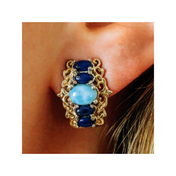 925 STERLING SILVER GOLD PLATED LARIMAR & SODALITE EARRINGS
