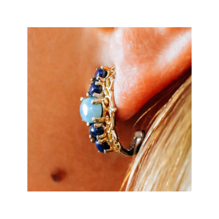 925 STERLING SILVER GOLD PLATED LARIMAR & SODALITE EARRINGS