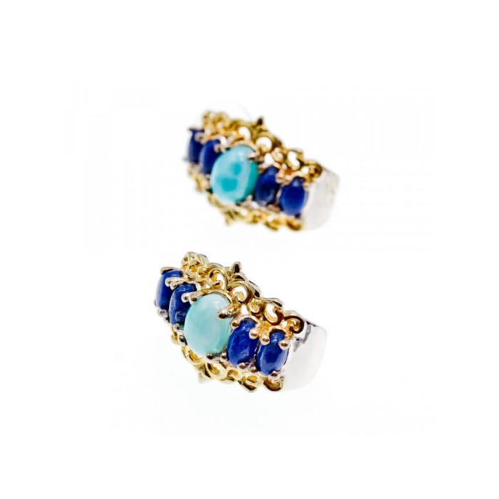 925 STERLING SILVER GOLD PLATED LARIMAR & SODALITE EARRINGS