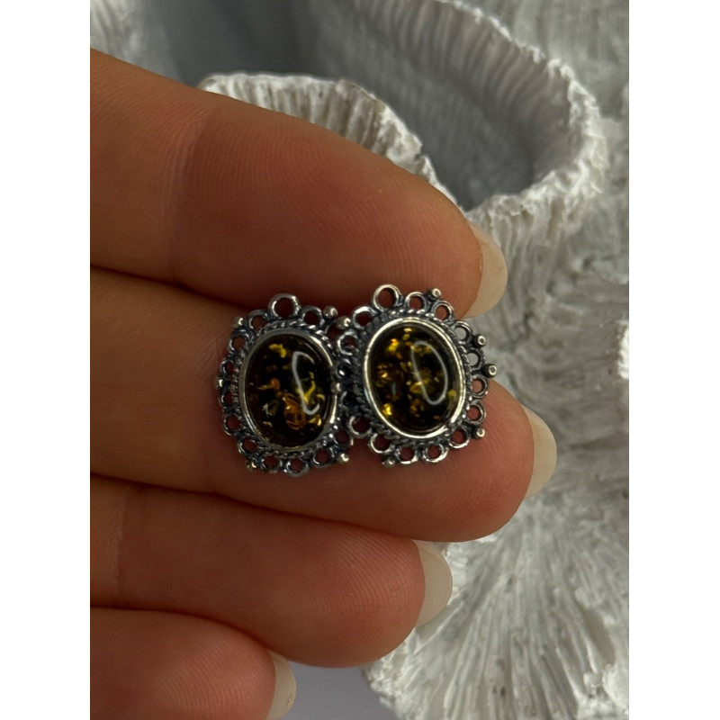 Vintage 925 Sterling Silver Amber Earrings Length 0.60 Inch