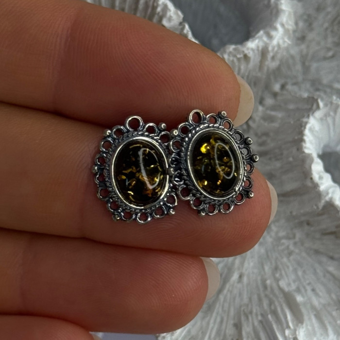 Vintage 925 Sterling Silver Amber Earrings Length 0.60 Inch