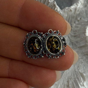 Vintage 925 Sterling Silver Amber Earrings Length 0.60 Inch