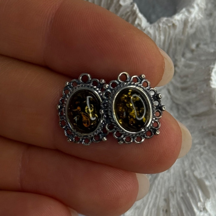 Vintage 925 Sterling Silver Amber Earrings Length 0.60 Inch
