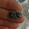 Vintage 925 Sterling Silver Amber Earrings Length 0.60 Inch