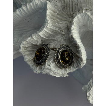 Vintage 925 Sterling Silver Amber Earrings Length 0.60 Inch