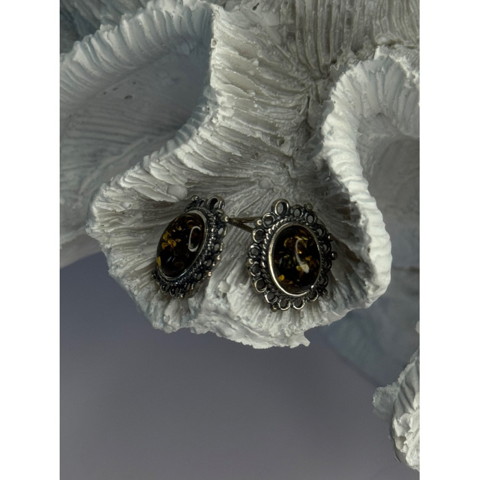 Vintage 925 Sterling Silver Amber Earrings Length 0.60 Inch