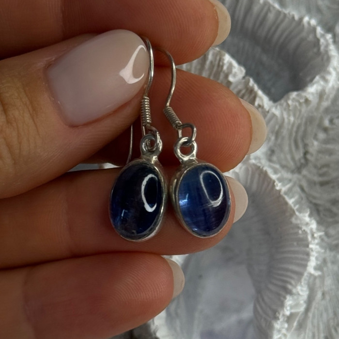 925 Sterling Silver Blue Moonstone Earrings Length 1.30 Inch