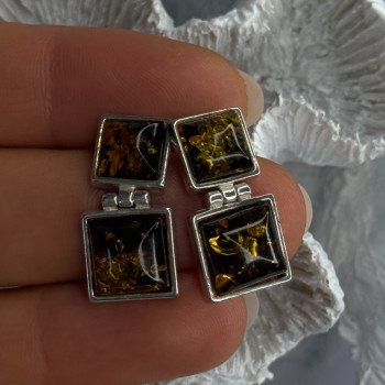 925 Sterling Silver Amber Earrings Length 0.90 Inch