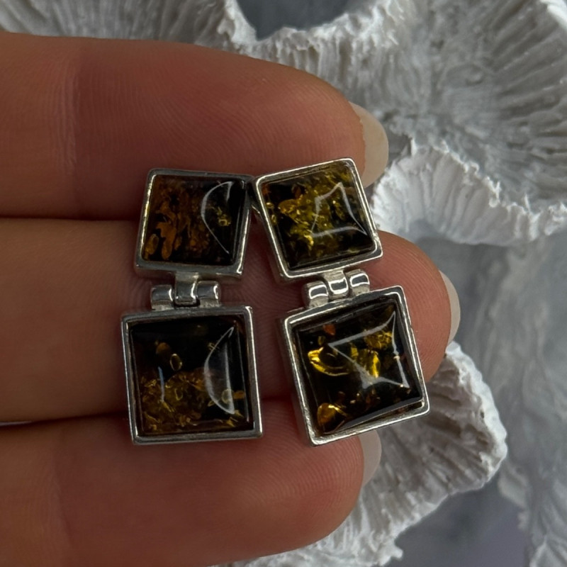 925 Sterling Silver Amber Earrings Length 0.90 Inch