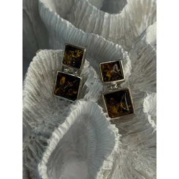 925 Sterling Silver Amber Earrings Length 0.90 Inch