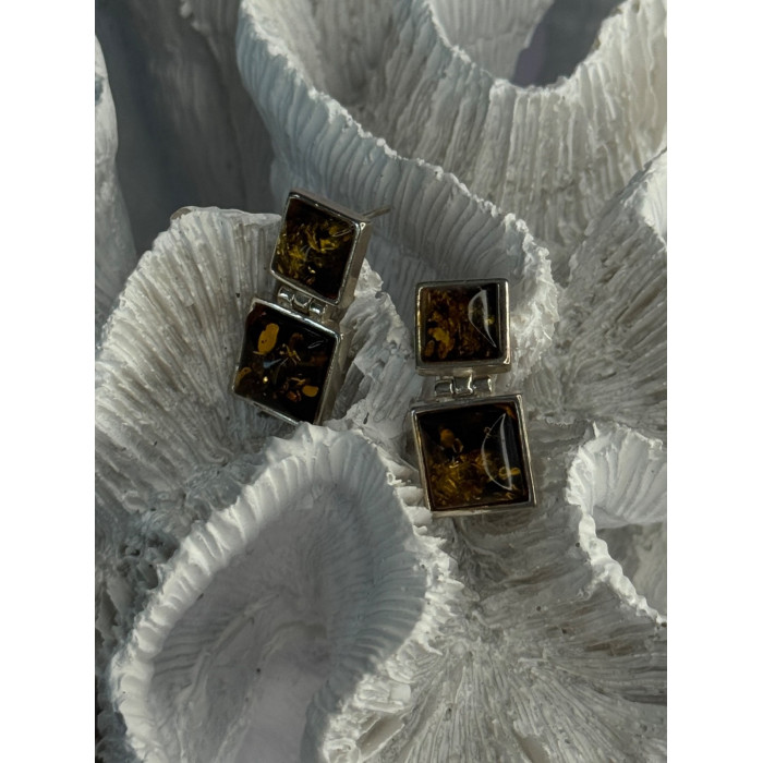 925 Sterling Silver Amber Earrings Length 0.90 Inch