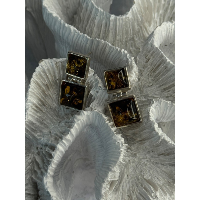 925 Sterling Silver Amber Earrings Length 0.90 Inch