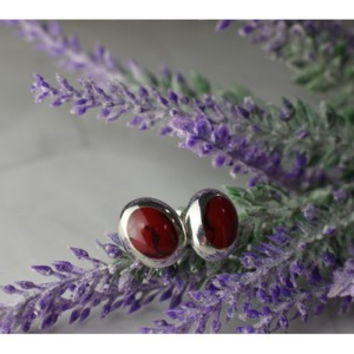 925 Sterling Silver Red Jasper Stud Earrings