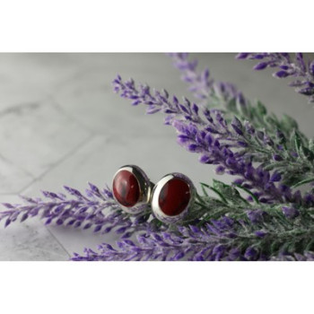 925 Sterling Silver Red Jasper Stud Earrings