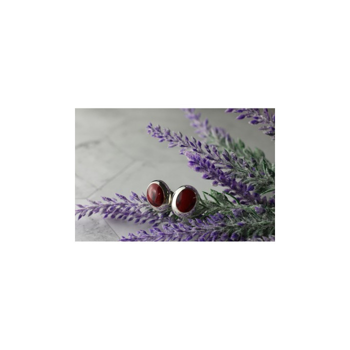 925 Sterling Silver Red Jasper Stud Earrings