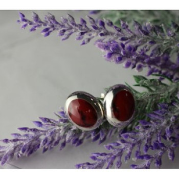 925 Sterling Silver Red Jasper Stud Earrings