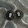 925 Sterling Silver Victorian Cameo Carved Shell Marcasite Earrings