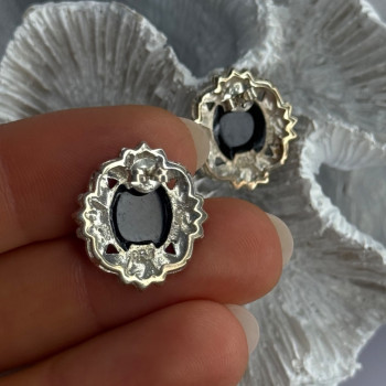 925 Sterling Silver Victorian Cameo Carved Shell Marcasite Earrings