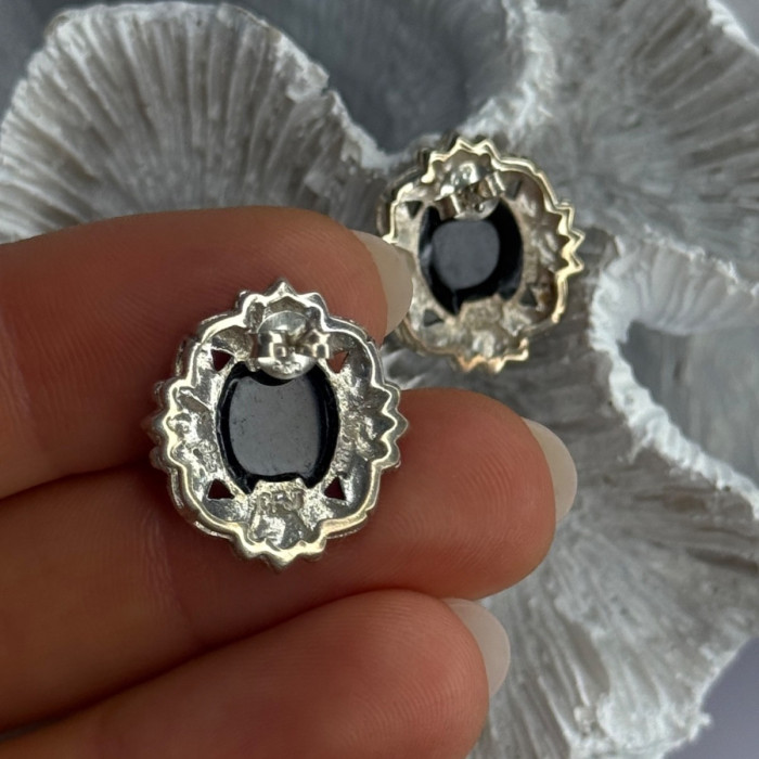 925 Sterling Silver Victorian Cameo Carved Shell Marcasite Earrings