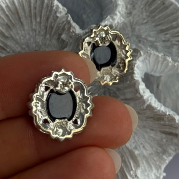 925 Sterling Silver Victorian Cameo Carved Shell Marcasite Earrings