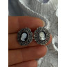 925 Sterling Silver Victorian Cameo Carved Shell Marcasite Earrings