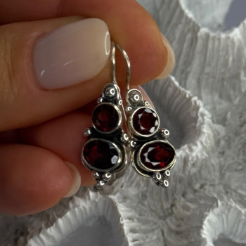 925 Sterling Silver Garnet Earrings Length 1.15 Inch