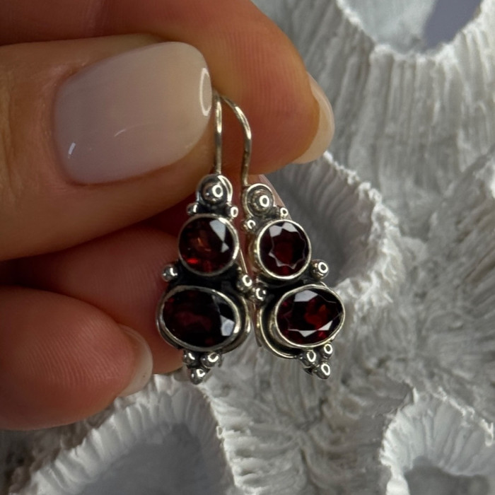 925 Sterling Silver Garnet Earrings Length 1.15 Inch