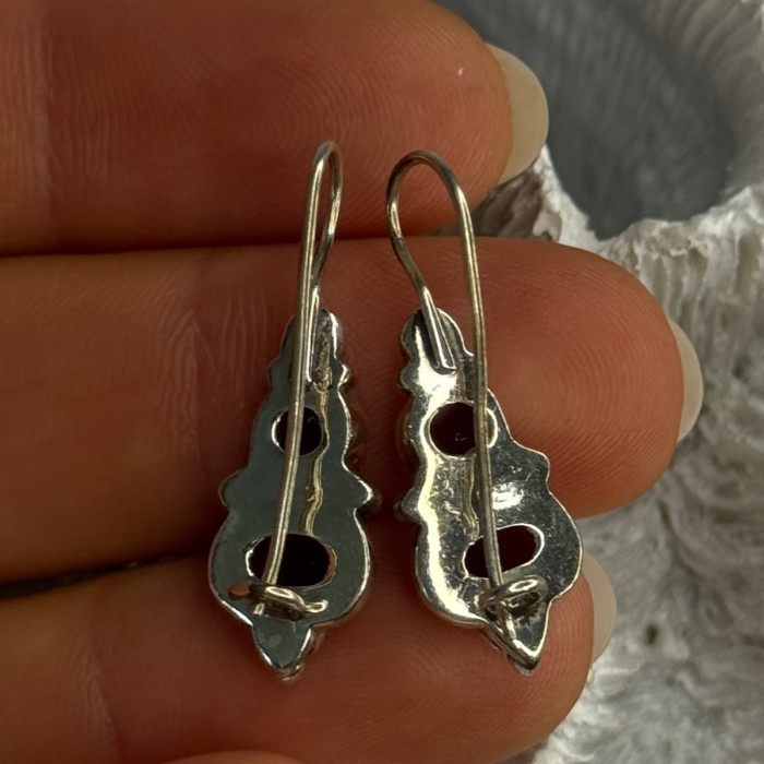 925 Sterling Silver Garnet Earrings Length 1.15 Inch