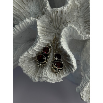 925 Sterling Silver Garnet Earrings Length 1.15 Inch
