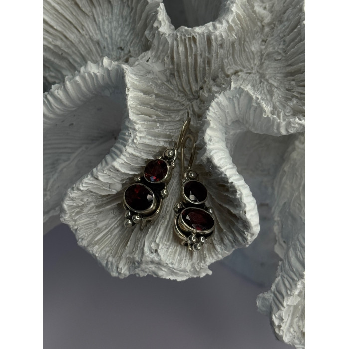 925 Sterling Silver Garnet Earrings Length 1.15 Inch