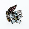925 Blackened Silver Topaz, Garnet, Peridot & Opal Ring Size 8