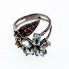 925 Blackened Silver Topaz, Garnet, Peridot & Opal Ring Size 8