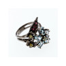 925 BLACKENED SILVER TOPAZ, GARNET, PERIDOT & OPAL RING SIZE 8