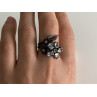 925 BLACKENED SILVER TOPAZ, GARNET, PERIDOT & OPAL RING SIZE 8