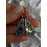 Vintage 925 Sterling Silver Onyx & Abalone Earrings Length 1.90 Inch