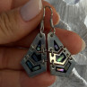 Vintage 925 Sterling Silver Onyx & Abalone Earrings Length 1.90 Inch