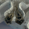 Vintage 925 Sterling Silver Onyx & Abalone Earrings Length 1.90 Inch
